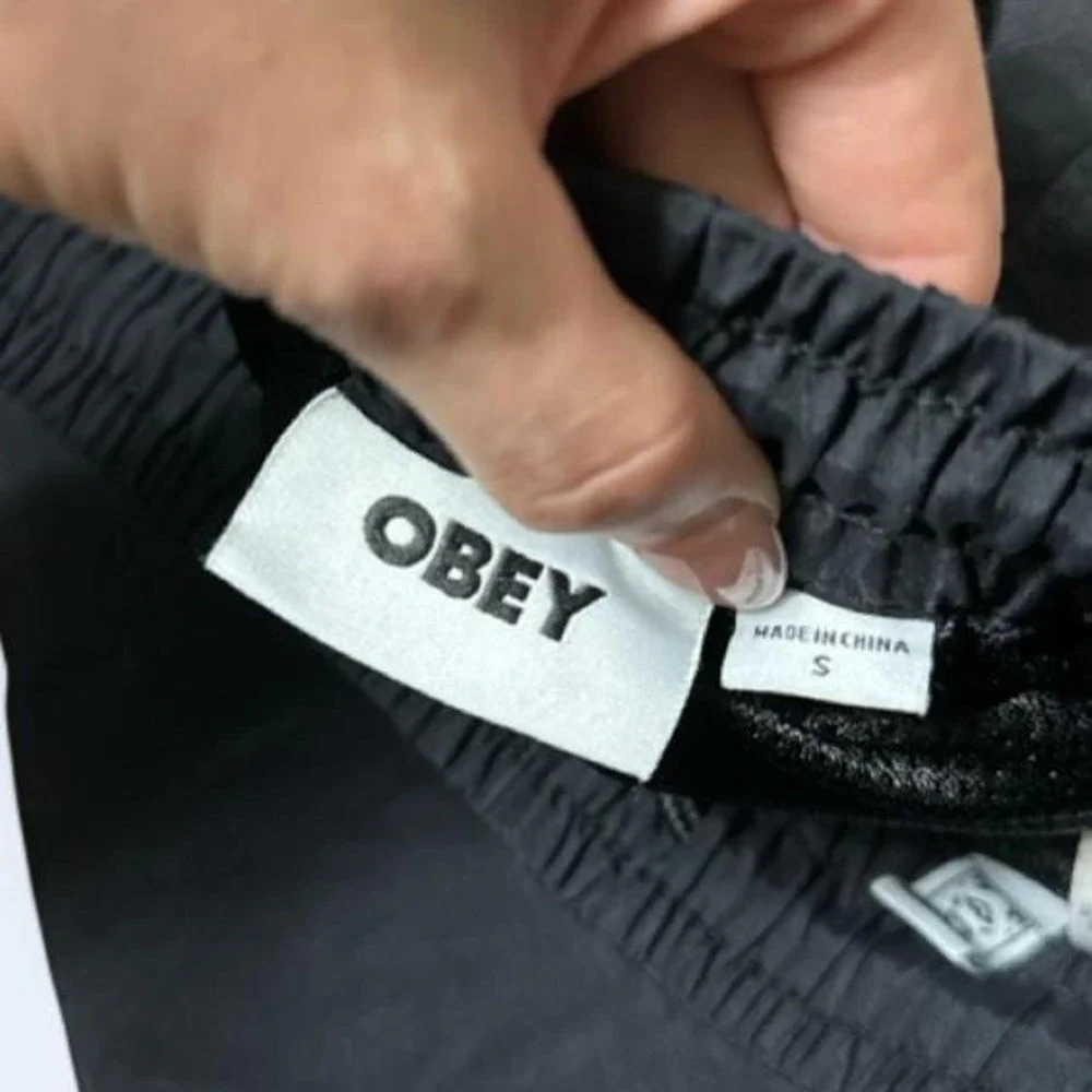 OBEY Mens Small Nylon Colorblock Track Pants Black Windbreaker